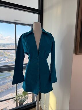 Zara Teal Button-Front Mini Dress